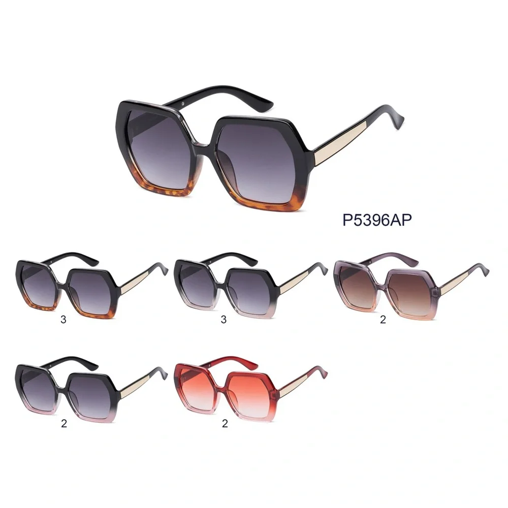 Sunglasses Women's Black Purple With Gold Hexagon Shaped Oversized Shades NEW